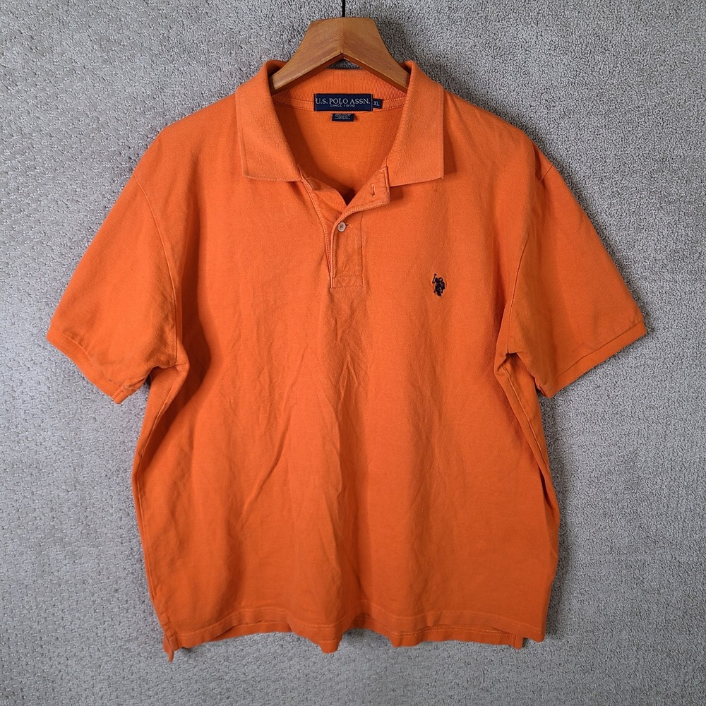 US Polo Assn Shirt Mens XL Orange Short Sleeve Pique Cotton Polo Logo Classic